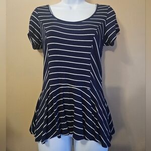 Annabelle Striped Short Sleeve Shirt Open Back With Bow Women's Size M